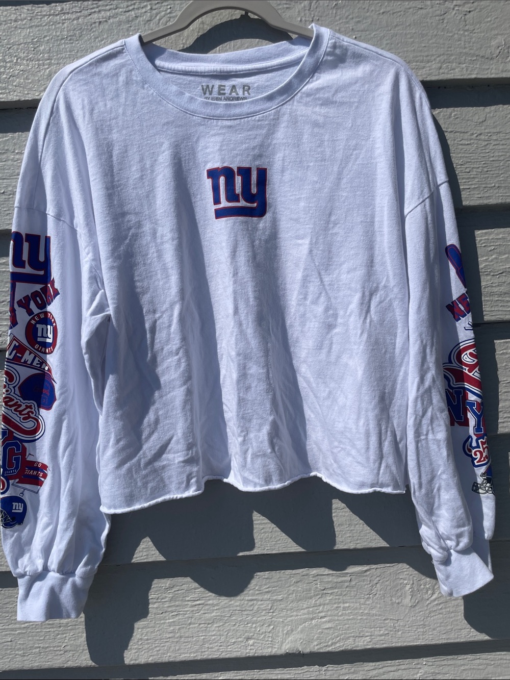 NY GIANTS White Long Sleeve Cropped Tee - Size Large